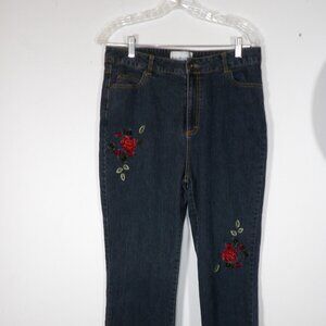 Denim 24/7 Embroidered Flower Rhinestone Jeans Hippy Boho 34x31 14W